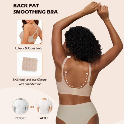 Seamless Wireless Bralette with Lift & Full Coverage (No Underwire)&Deep V Plunge Bra | Supportive Push Up Bra for Women