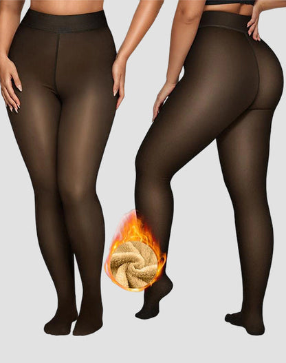 Women Fleece Lined Leggings Sheer Fake Translucent Pantyhose Thermal High Waisted Footed Opaque Tights
