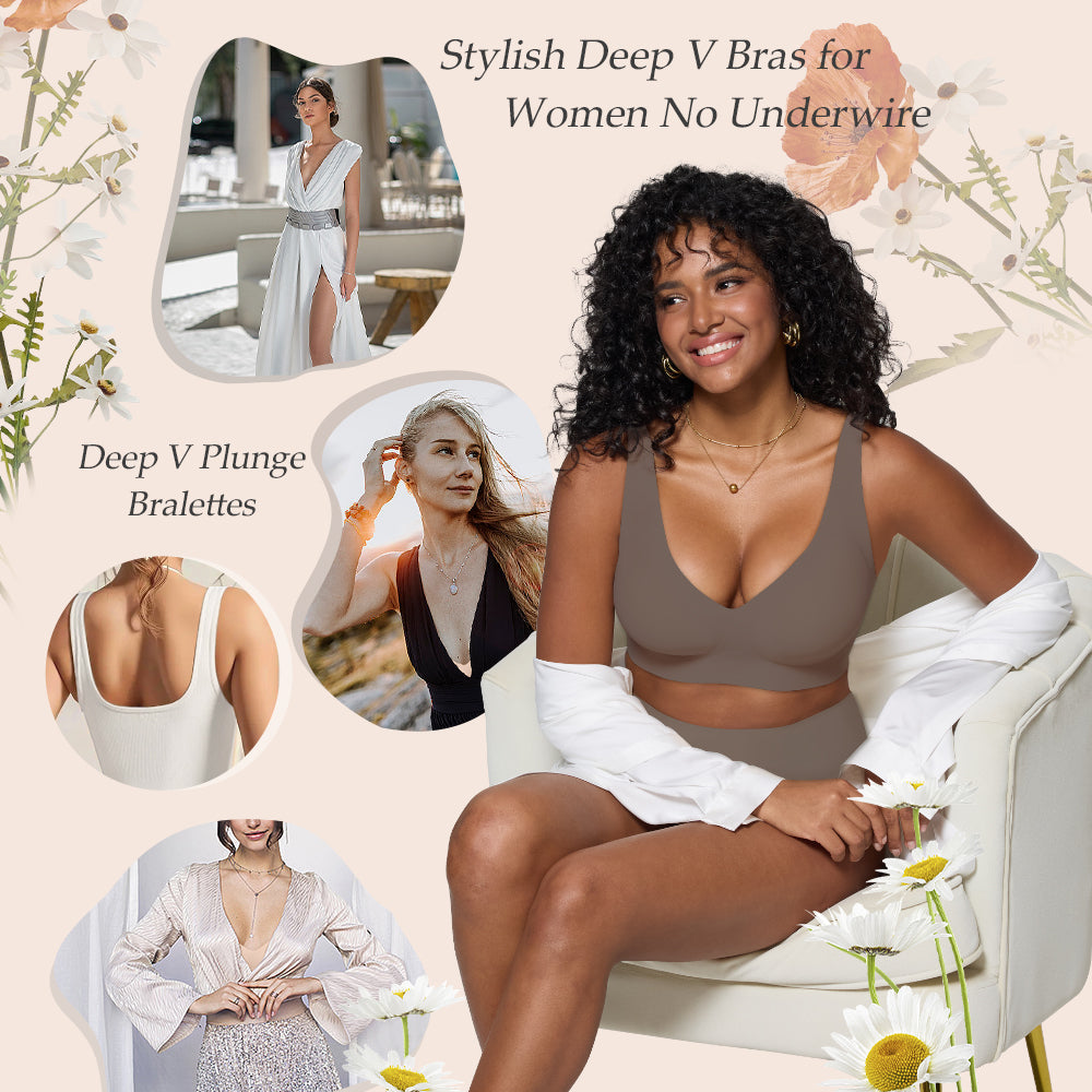 Bras for Women Deep V Seamless Wireless Support Lift No Underwire Plunge Bralettes Full Coverage Push Up Bra