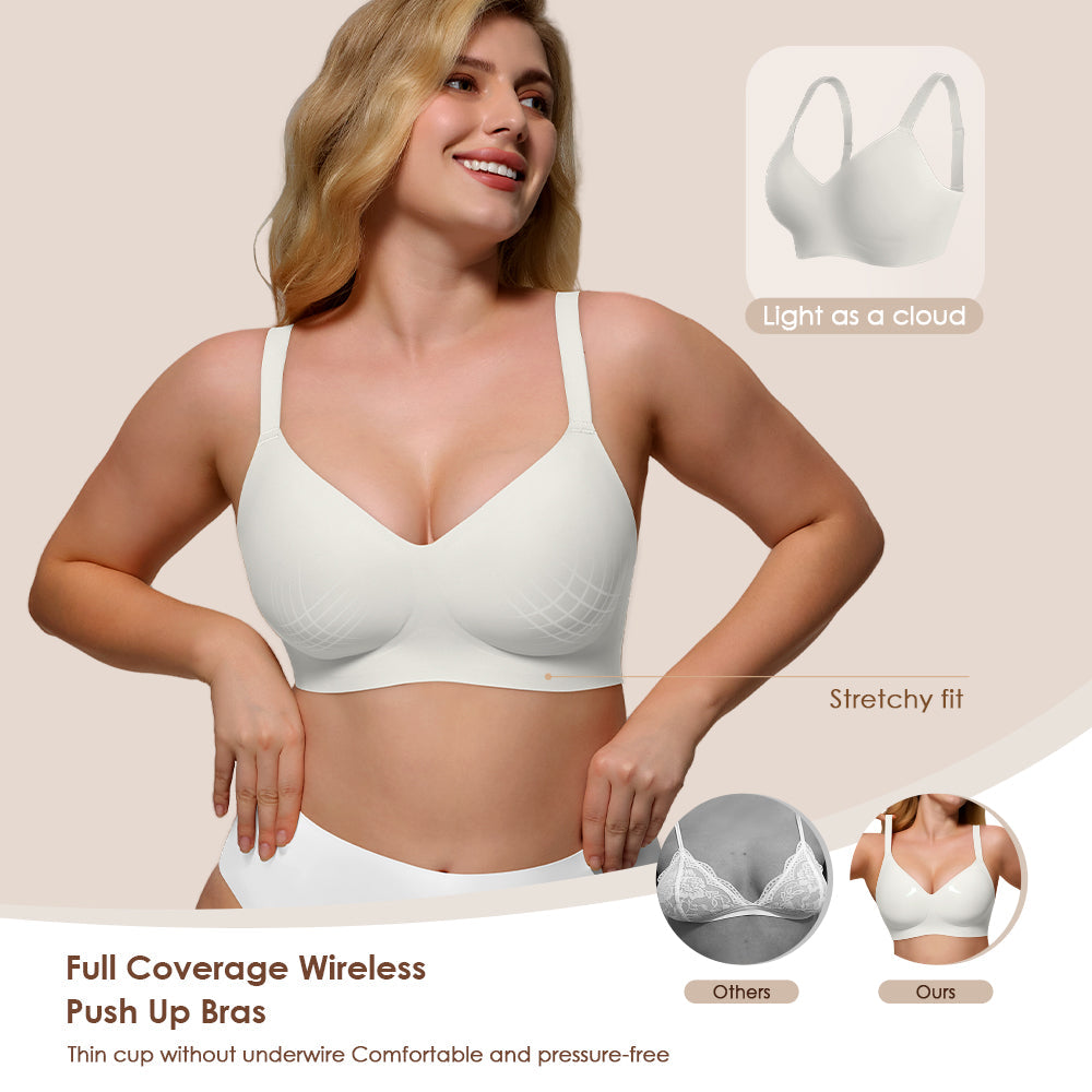 Womens Soft Comfortable No Underwire Bras V Neck Seamless Push Up Bralettes Full Coverage Tshirt Brassiere