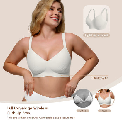 Womens Soft Comfortable No Underwire Bras V Neck Seamless Push Up Bralettes Full Coverage Tshirt Brassiere