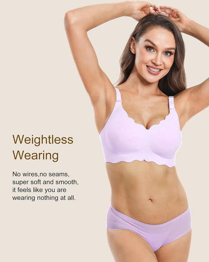 Wavy Seamless V Neck Lace Floral Bra