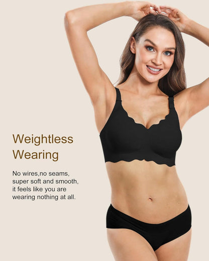 Wavy Seamless V Neck Lace Floral Bra