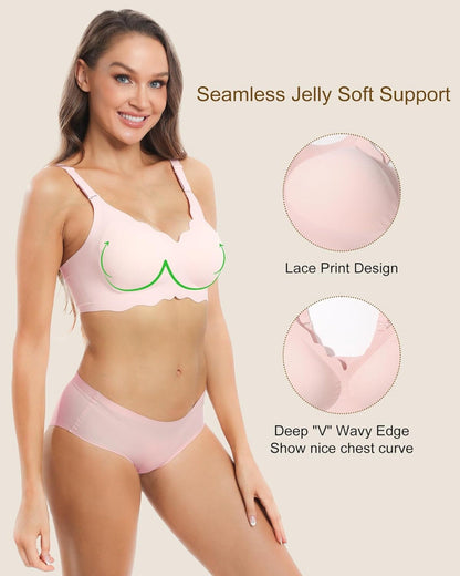 Wavy Seamless V Neck Lace Floral Bra