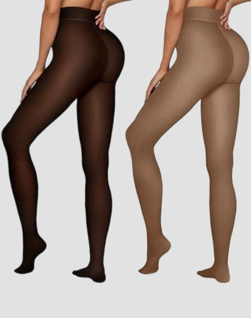 Women Fleece Lined Leggings Sheer Fake Translucent Pantyhose Thermal High Waisted Footed Opaque Tights