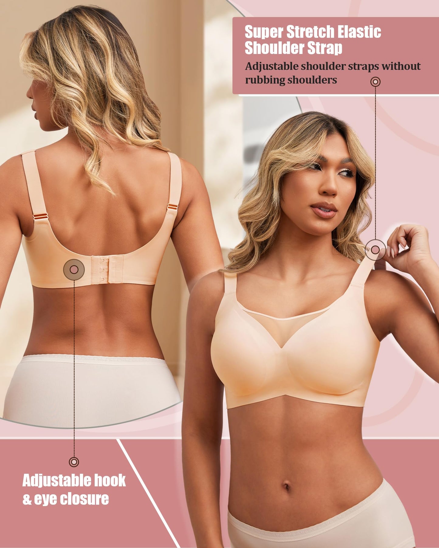 Jelly Strip Support Comfortable Seamless Mesh Plunge Bra