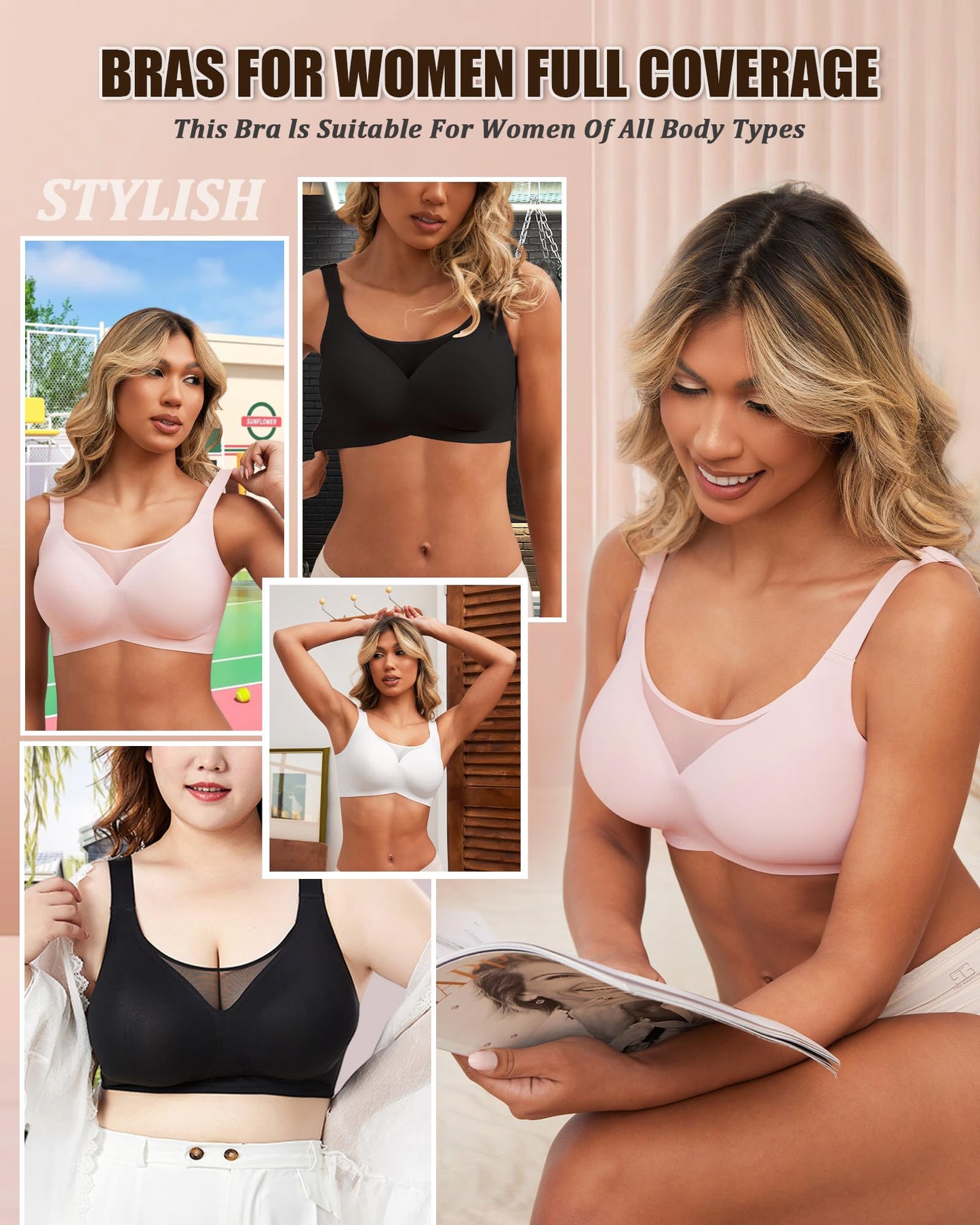 Jelly Strip Support Comfortable Seamless Mesh Plunge Bra