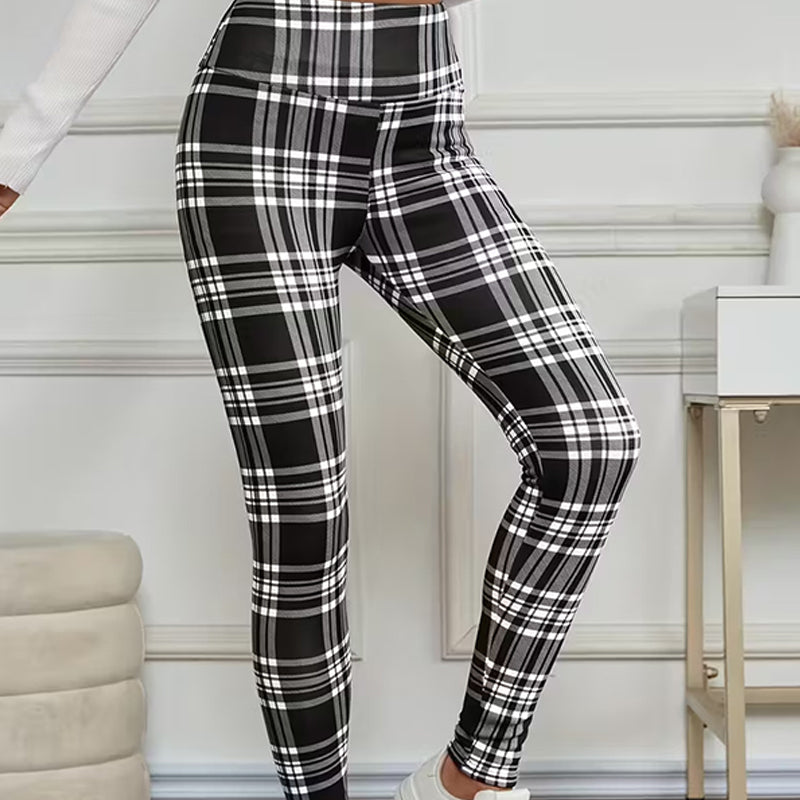 High-Elasticity Slim Fit Warm Plaid Leggings for Women