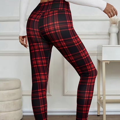 High-Elasticity Slim Fit Warm Plaid Leggings for Women
